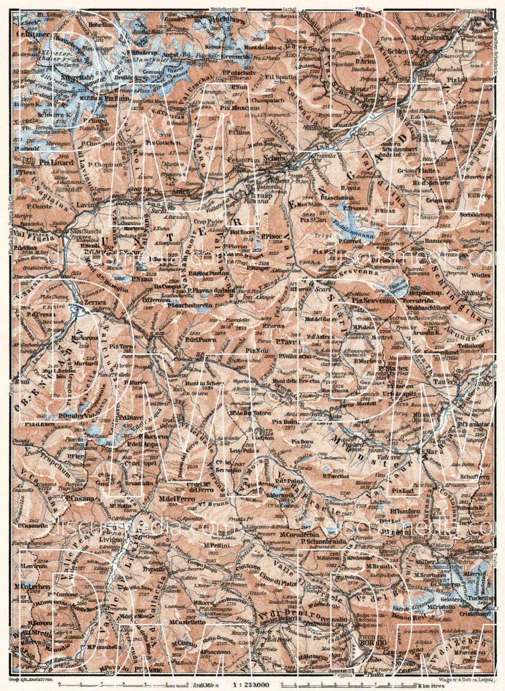 Old map of Lower Engadin Valley in 1909. Buy vintage map replica poster ...