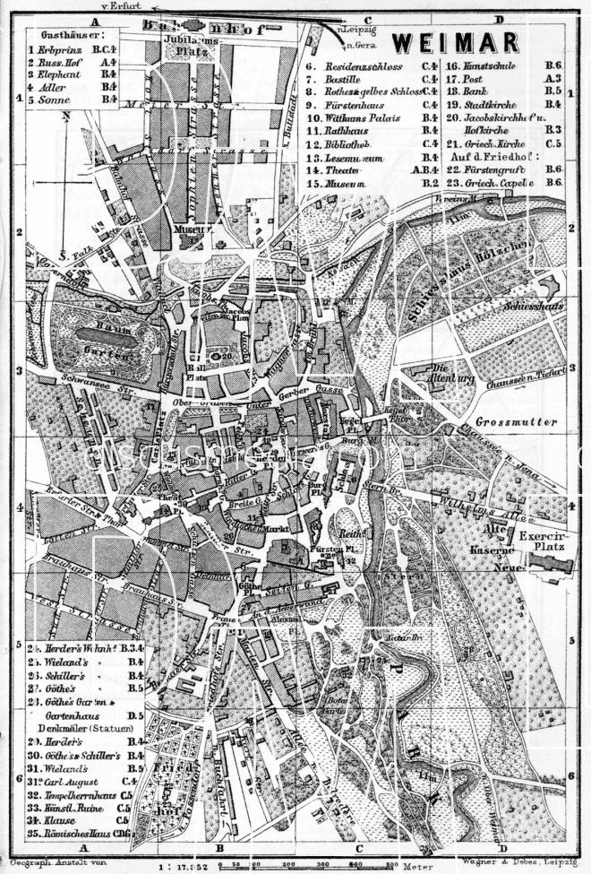 Old map of Weimar in 1887. Buy vintage map replica poster print or download picture