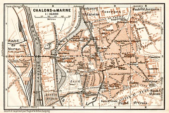 Châlons-sur-Marne (Châlons-en-Champagne) city map, 1909