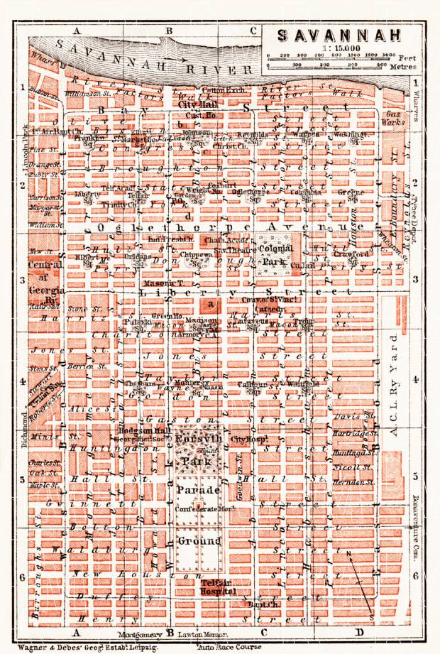 Old map of Savannah in 1909. Buy vintage map replica poster print or ...