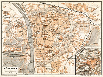 Würzburg city and environs map, 1906