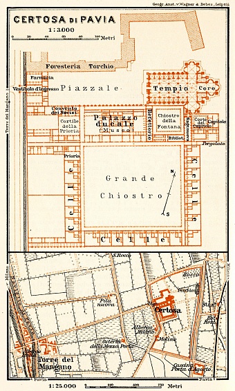 Pavia environs and castle map, 1908