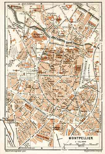 Montpellier city map, 1902