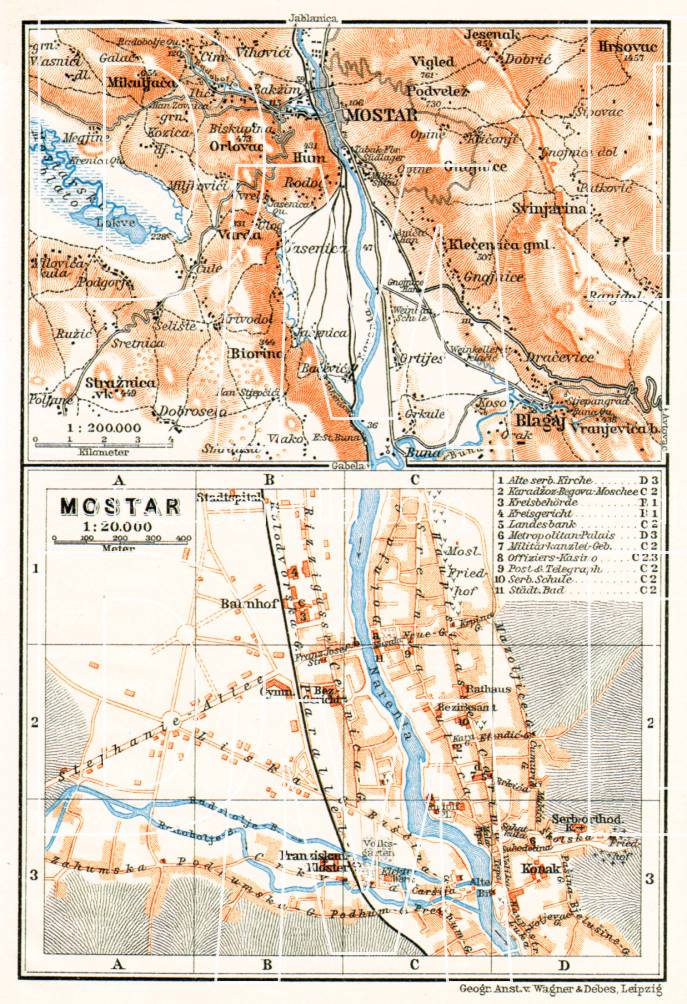 Old map of Mostar in 1913. Buy vintage map replica poster print or ...