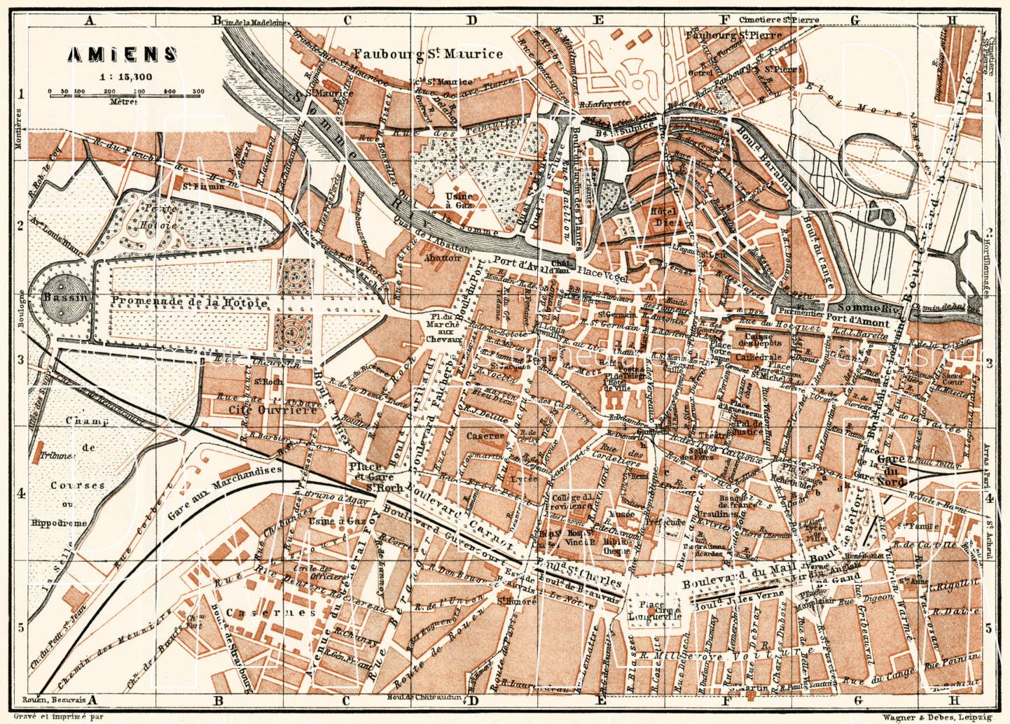 Old map of Amiens in 1913. Buy vintage map replica poster print or