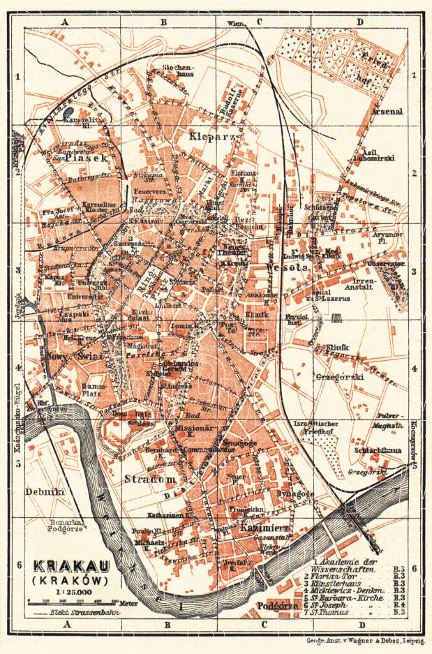 Old map of Krakau (Kraków) in 1911. Buy vintage map replica poster ...