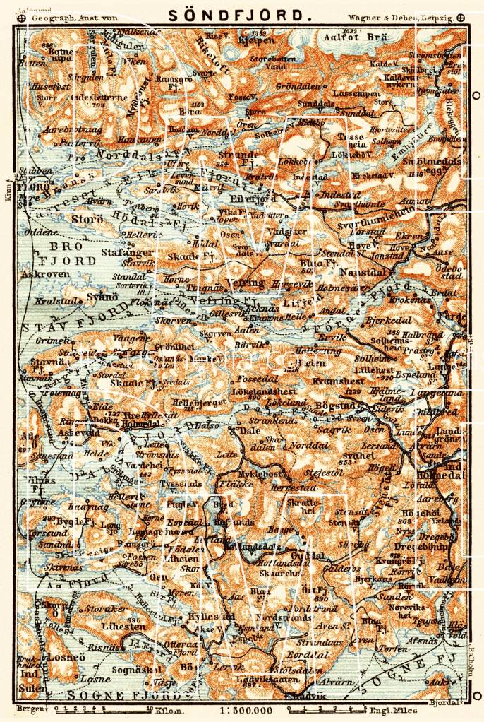 Old map of Søndfjord in 1910. Buy vintage map replica poster print or ...