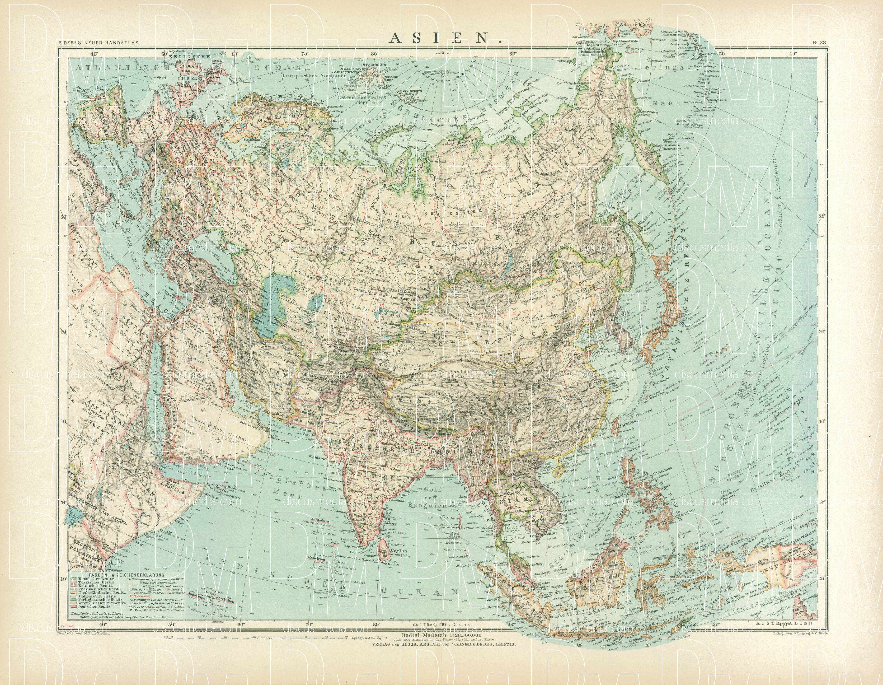 Old map of Asia in 1905. Buy vintage map replica poster print or ...