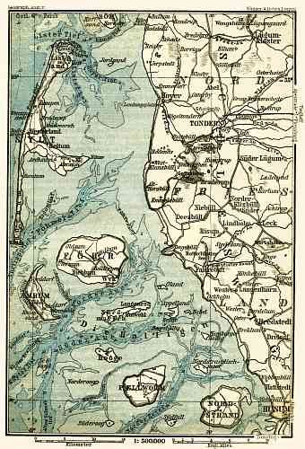 Sylt and Föhr Islands. Schleswig map, 1887