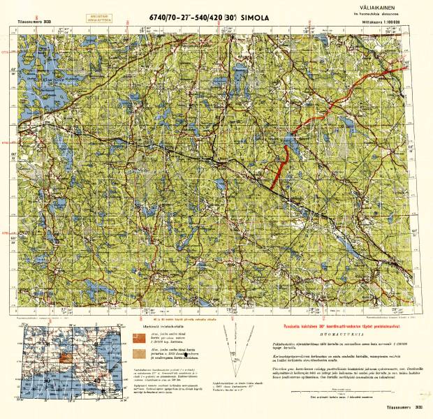 Old map of Simola and vicinity in 1944. Buy vintage map replica poster  print or download picture