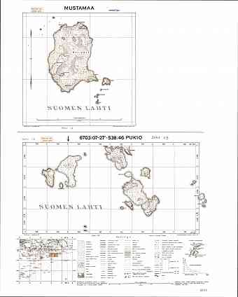 Kozlinyj Island. Mustamaa, Pukio. Topografikartta 304112, 304303. Topographic map from 1937