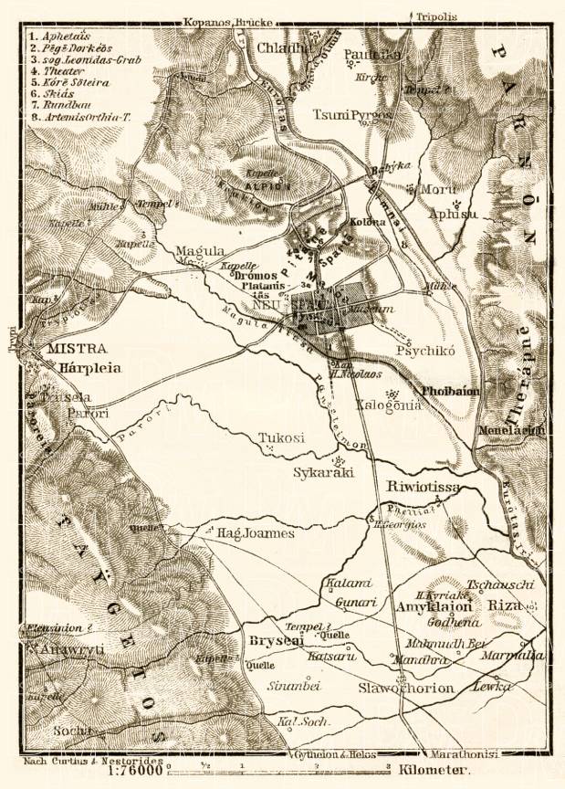 Old Map Of The Site Of Ancient Sparta In 1908 Buy Vintage Map Replica   27e7af7e18e253b19b62b9eaca31e09e 