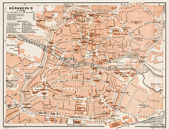 Nürnberg (Nuremberg) city centre map, 1909