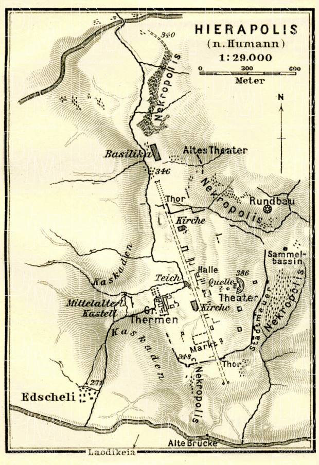 Old map of the site of ancient Hierapolis in 1905. Buy vintage map ...