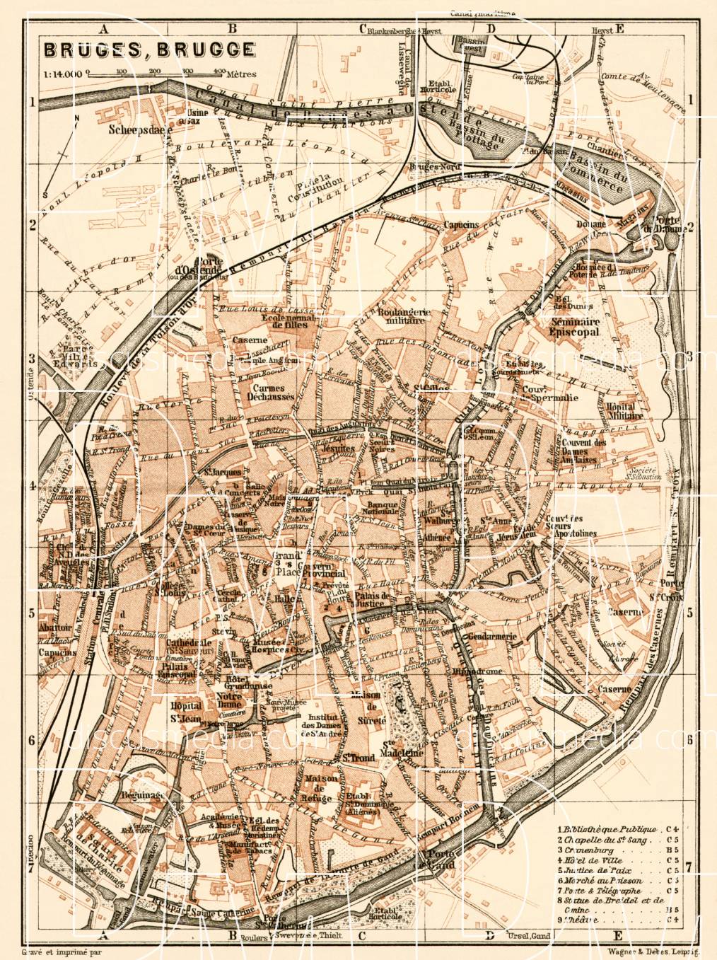 Old map of Brügge (Bruges) in 1909. Buy vintage map replica poster ...