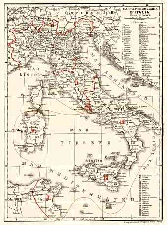 Italy railway map, 1908