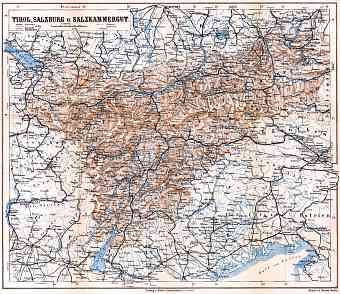 Tyrol (Tirol), Salzburg and Salzkammergut map, 1911