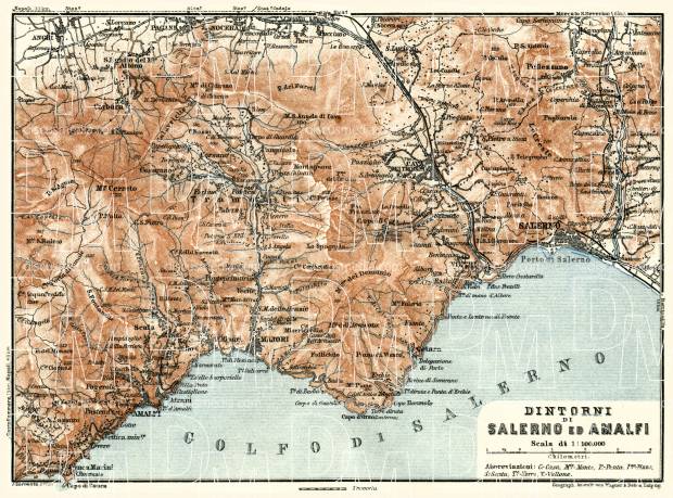 Old map of vicinities of Salerno and Amalfi in 1929. Buy vintage map ...