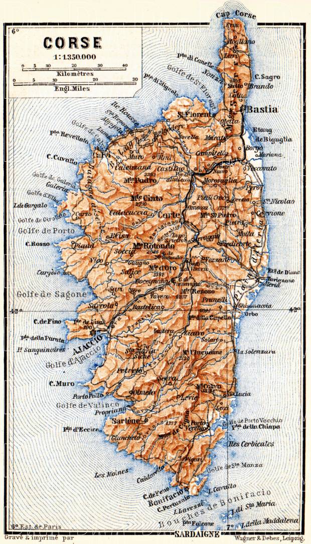 Old Map Of Isle Of Corsica In 1885 Buy Vintage Map Replica Poster Print Or Download Picture 3779