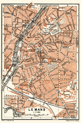 Le Mans city map, 1913