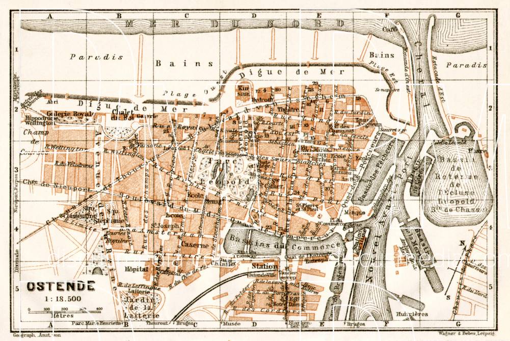 Old map of Ostend (Ostende) in 1909. Buy vintage map replica poster ...