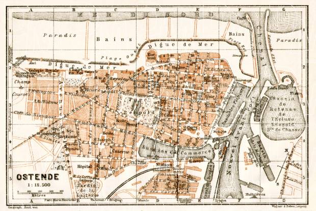 Old Map Of Ostend Ostende In 1909 Buy Vintage Map Replica Poster   326c1e707c4a82669b44f3f06468f254 