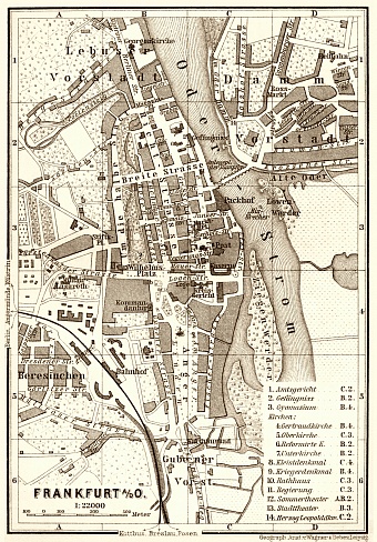 Frankfurt (Oder) city map, 1887