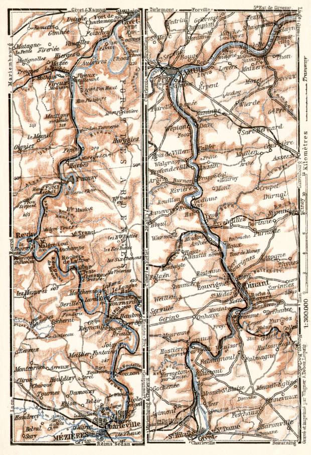 Old map of Meuse River Valley in 1909. Buy vintage map replica poster ...