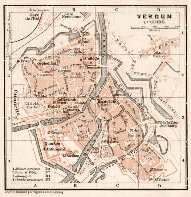 Old map of Verdun in 1909. Buy vintage map replica poster print or ...