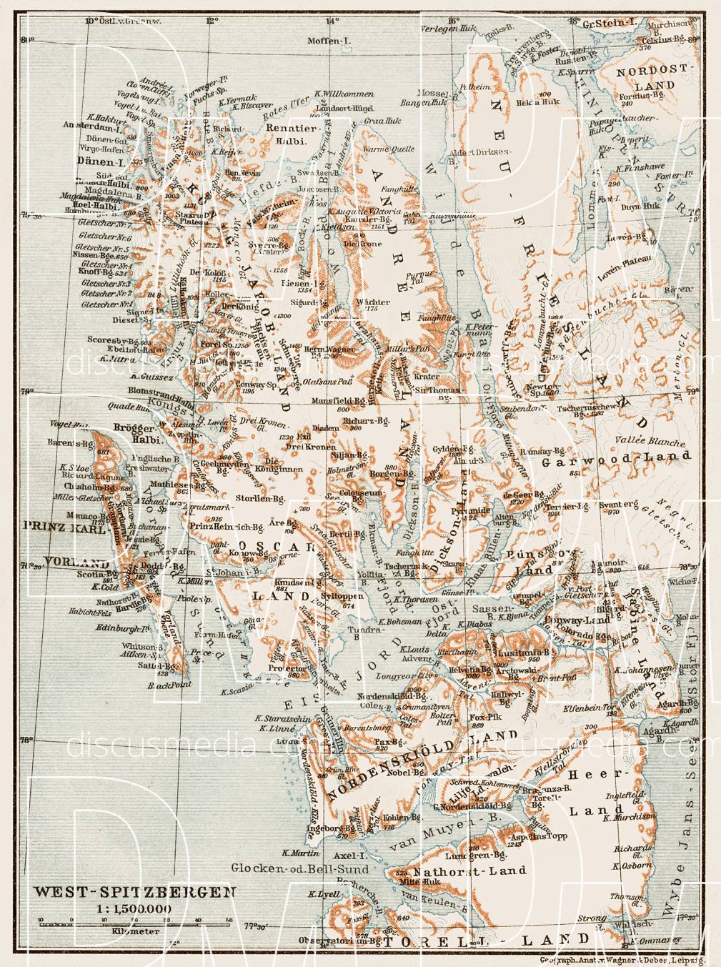 Old map of West Svalbard (Spitzbergen) in 1931. Buy vintage map replica ...