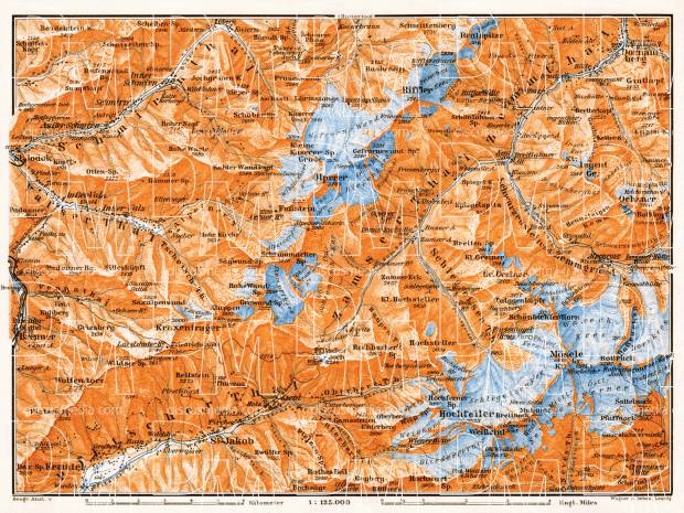 Old map of West Zillertal Alps in 1906. Buy vintage map replica poster
