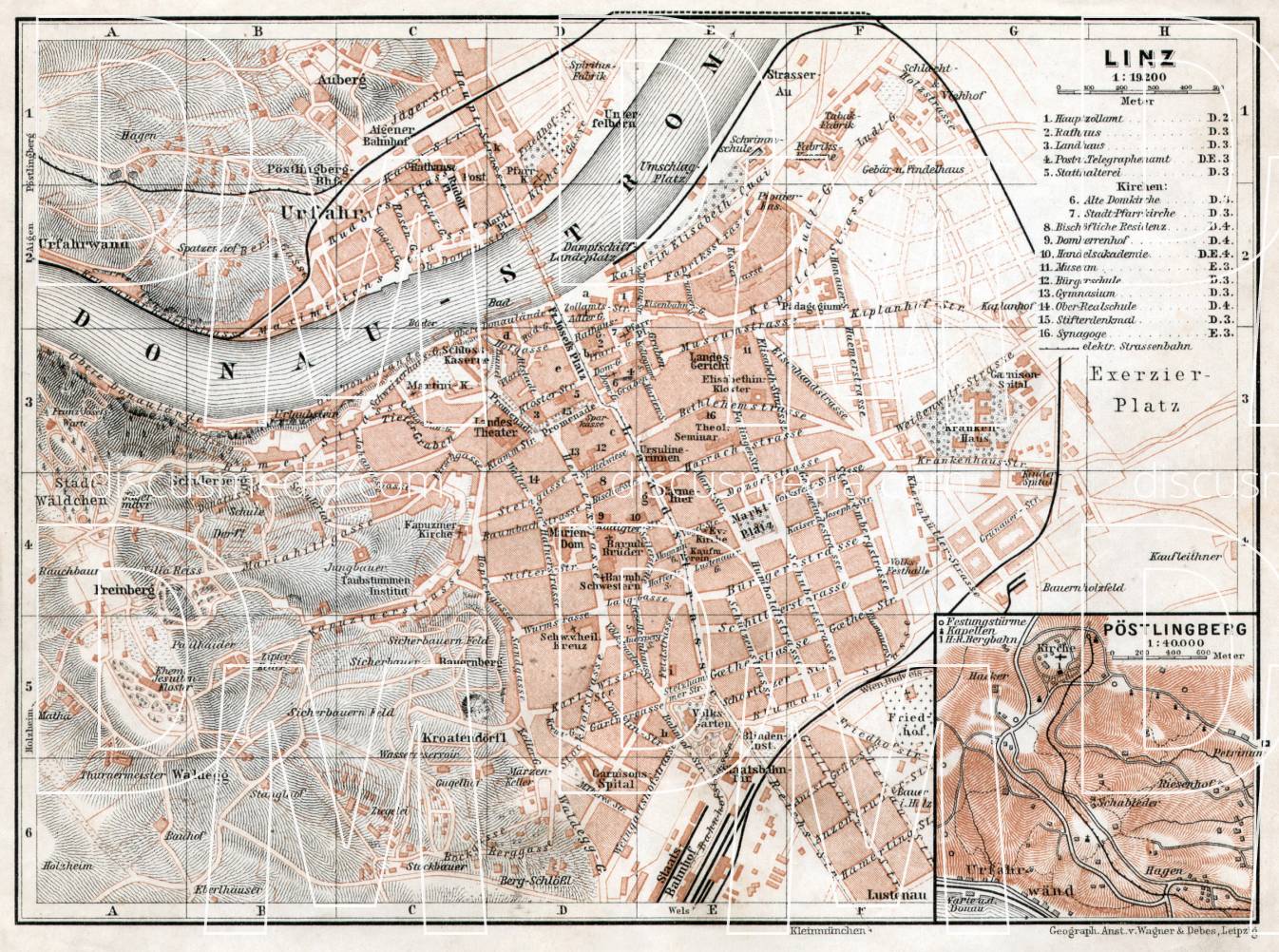 Old map of Linz with Pöstlingberg in 1910. Buy vintage map replica ...