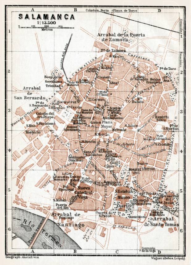 Old map of Salamanca in 1913. Buy vintage map replica poster print or