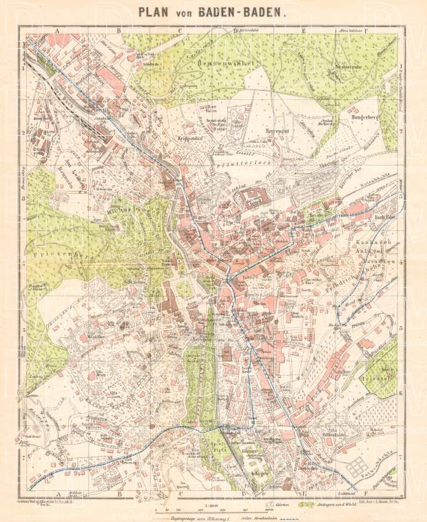 Old map of Baden-Baden in 1927. Buy vintage map replica poster print or ...