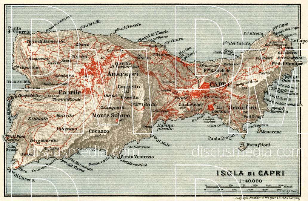 Old map of the Isle of Capri in 1929. Buy vintage map replica poster ...