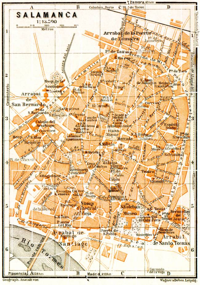 Old map of Salamanca in 1929. Buy vintage map replica poster print or