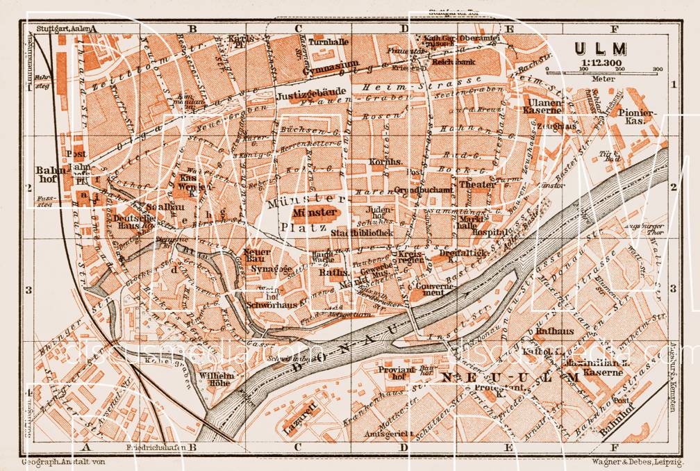 Old map of Ulm in 1909. Buy vintage map replica poster print or ...