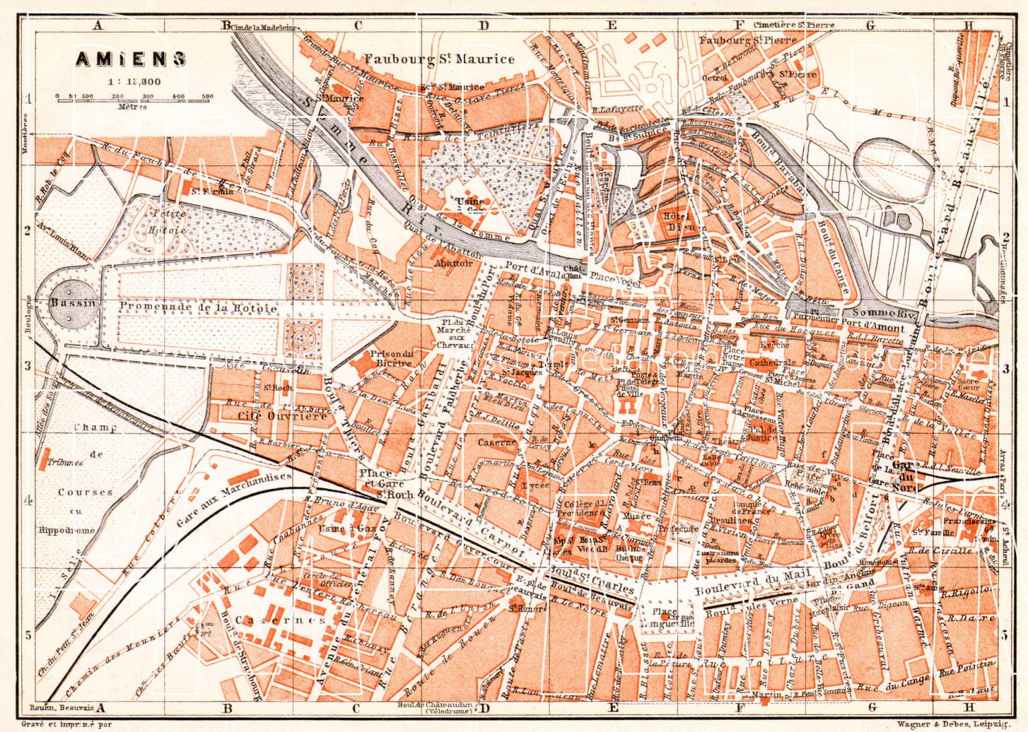 Old map of Amiens in 1910. Buy vintage map replica poster print or