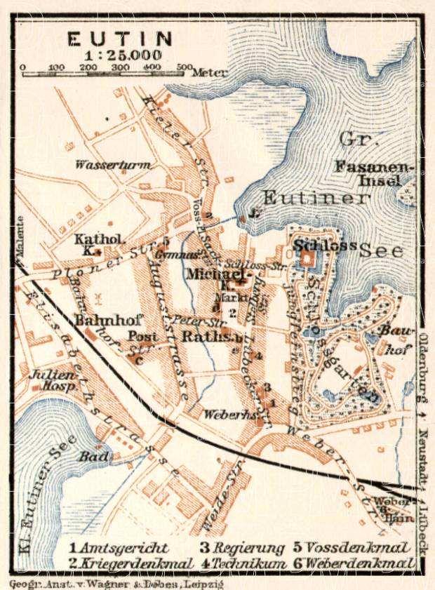 Old map of Eutin in 1911. Buy vintage map replica poster print or