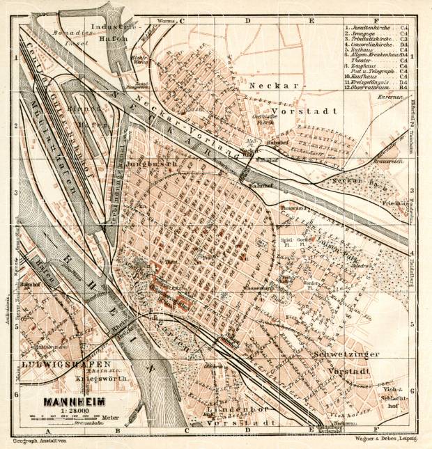 Old map of Mannheim in 1906. Buy vintage map replica poster print or