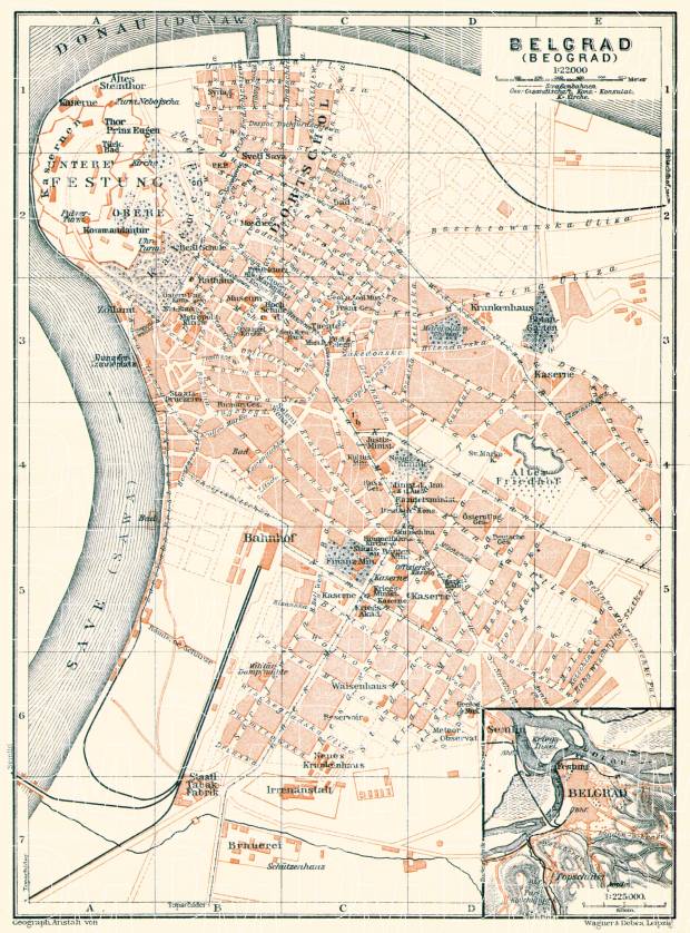 Old map of Belgrade (Beograd) and vicinities of Belgrade in 1905. Buy ...