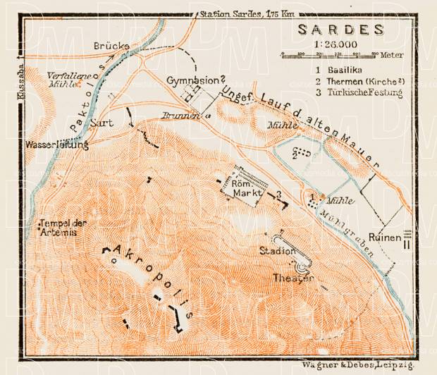 Old map of the site of ancient Sardes (Sardis) in 1914. Buy vintage map ...