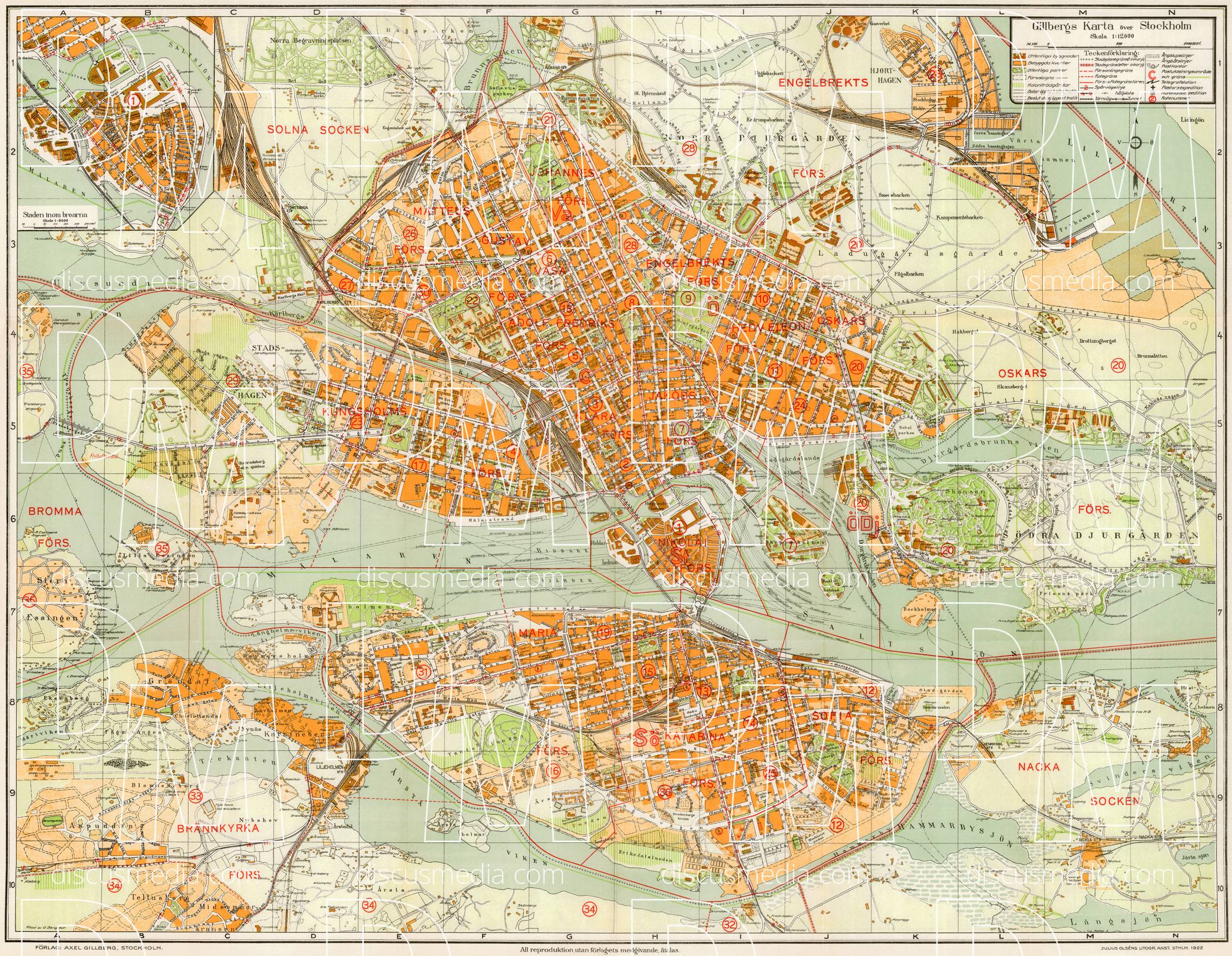 Old map of Stockholm in 1922. Buy vintage map replica poster print or ...