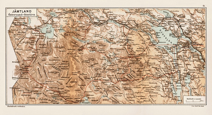 Jämtland region map. Östersund - Storlien, 1899