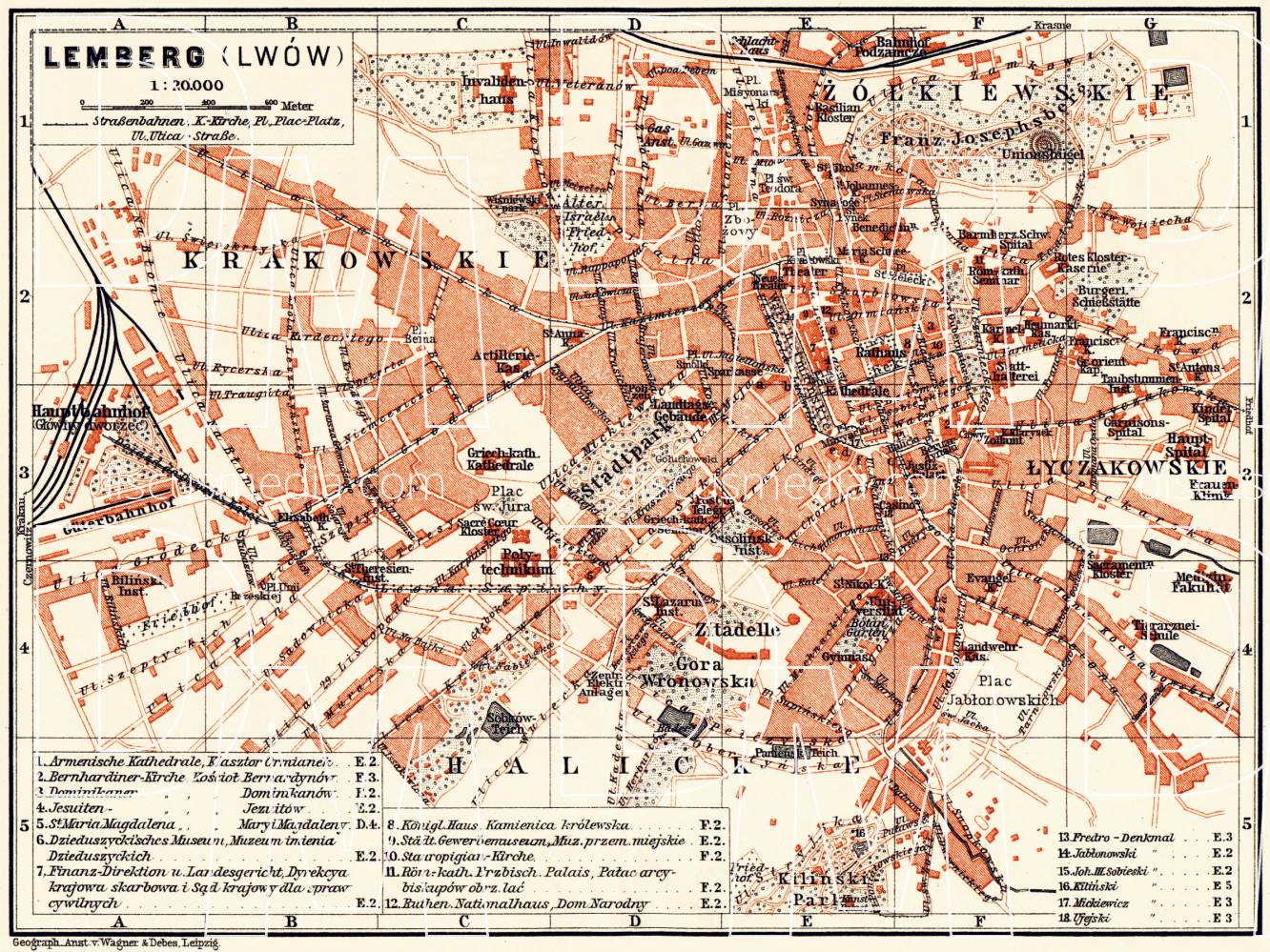 Old map of Lemberg in 1911. Buy vintage map replica poster print or