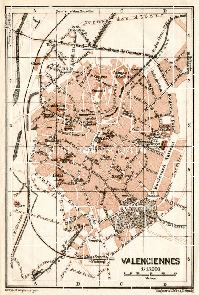 Old map of Valenciennes in 1909. Buy vintage map replica poster print ...