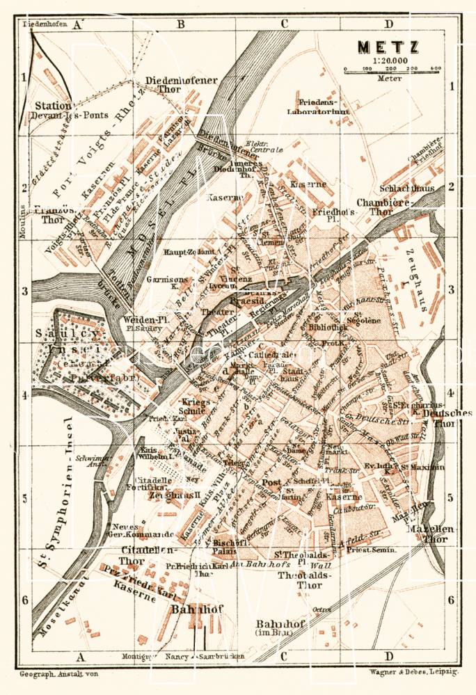 Old map of Metz in 1905. Buy vintage map replica poster print or ...