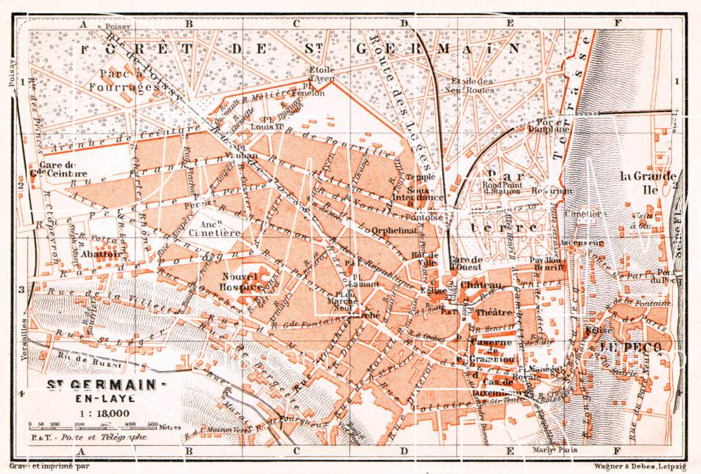 Old map of the vicinity of Paris SaintGermainenLaye in 1910. Buy