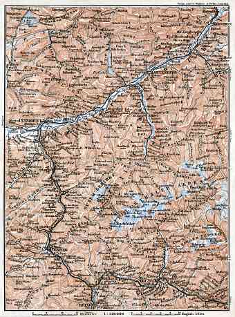 Zillertal and Pustertal Alps region map, 1910