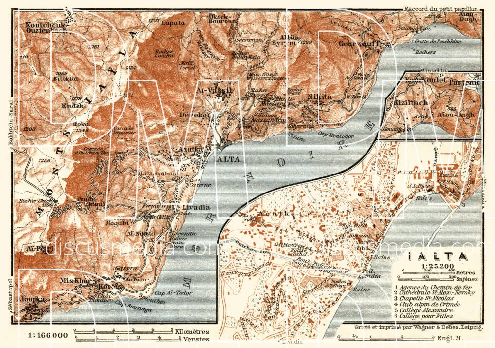 Old map of Yalta and vicinity in 1914. Buy vintage map replica poster